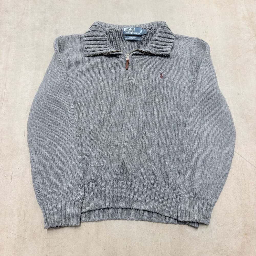Polo by Ralph Lauren 1/4 Zip Sweater Size L Gray Cotton Knit